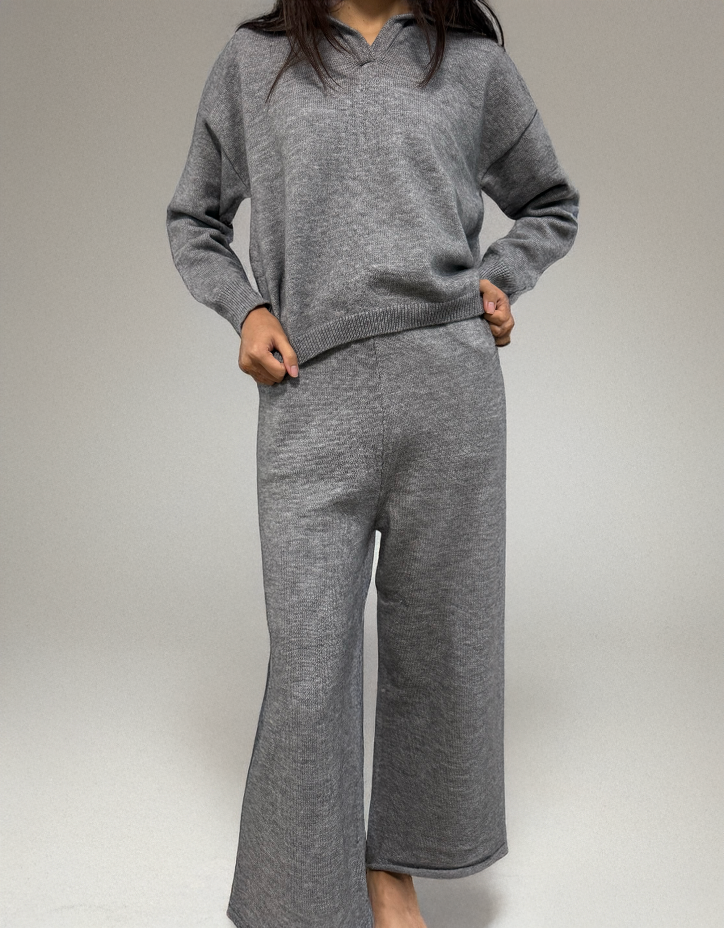 Noelle Rib Knit Two-Piece Set By Celica (Grey)